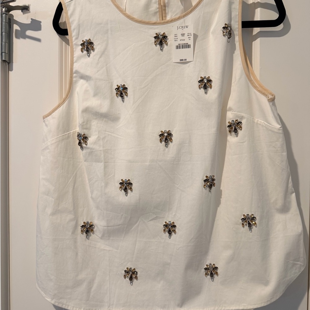 J. Crew Cream Embellished Sleeveless Blouse